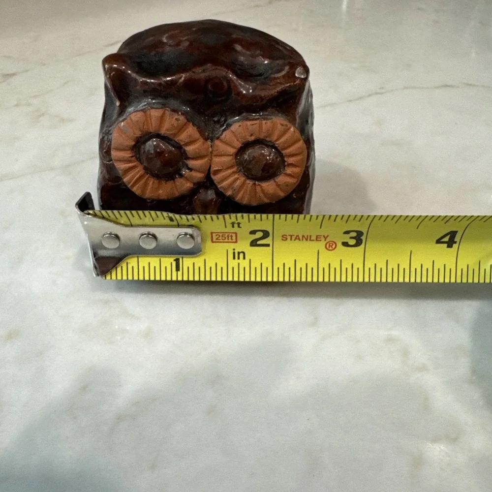 Studio signed BM 1969 art pottery Owl Figurine Ceramic Home Decor 2 inch